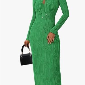Pretty Garden Tie Front Maxi Dress – Long Sleeve Bodycon Cocktail Dress, Size L